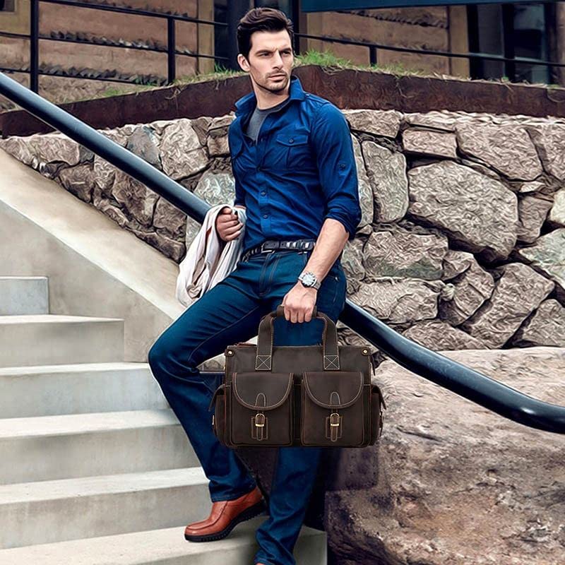 Premium Large Capacity Leather Business Briefcase for Men - 15