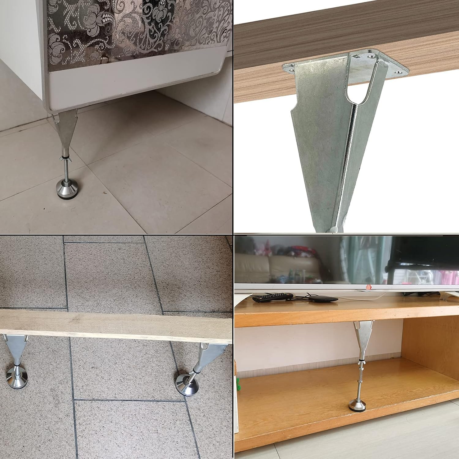 Adjustable Height Modern Silver Bed Legs - 1 Pack (2