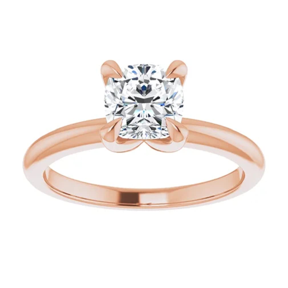 10K Solid Rose Gold Handmade Engagement Ring - 1.0 CT Cushion Cut Moissanite Diamond Solitaire Wedding Band for Women - Perfect for Proposals, Anniversaries & Bridal Jewelry Gifts