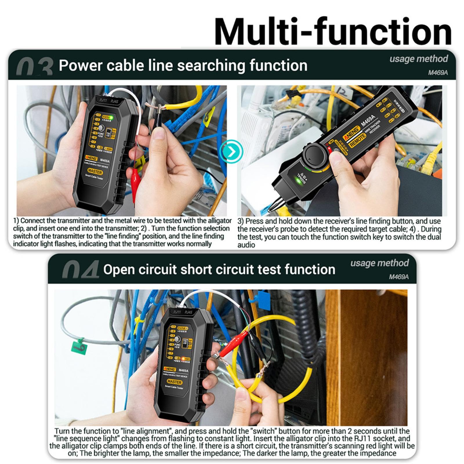 2-Pack Network Cable Tester Kit - RJ45 & RJ11 Line Finder with Optical CAT Detection - Professional Ethernet Cable Tester for Home, Office, and Data Center Networking Setup