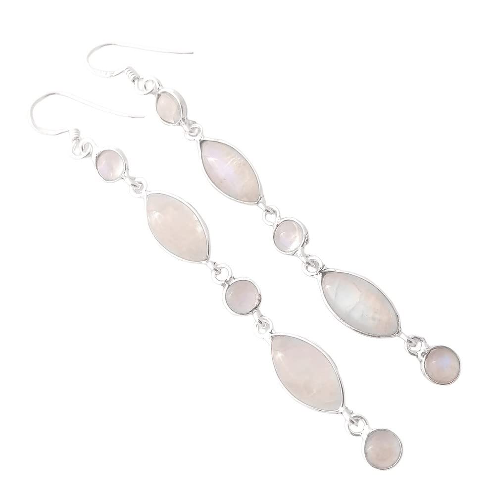 Moonstone Dangle Earrings for Women - 925 Sterling Silver Drop Earrings, June Birthstone Jewelry, Hypoallergenic Long Trendy Earrings - Perfect for Halloween Gifts & Everyday Elegance