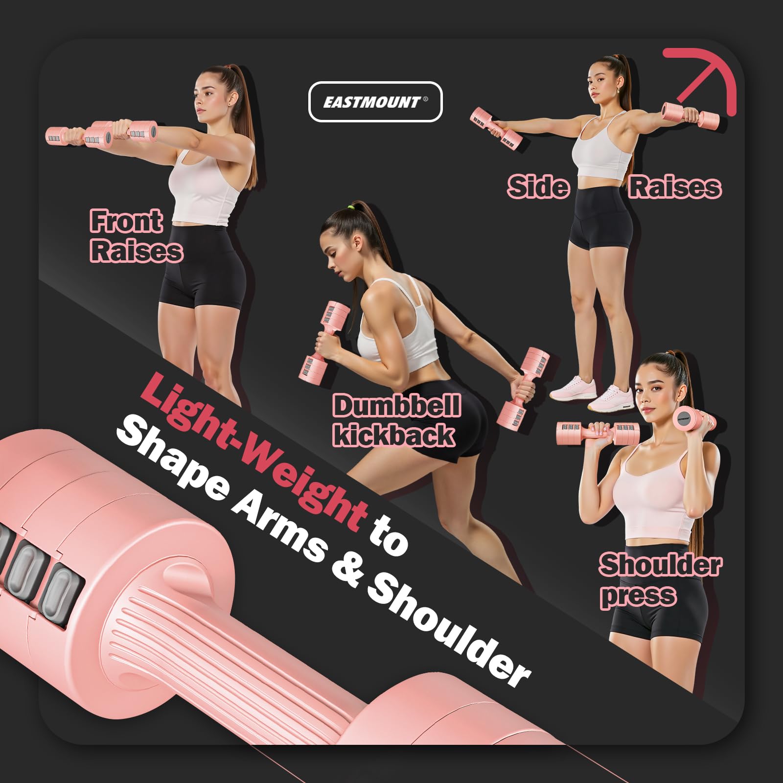 EAST MOUNT Adjustable Dumbbells Set of 2 (5lb Each, 10lb Total) - 6-in-1 Free Weights for Women & Men - Fast Adjustable Hand Weights (2lb/3lb/4lb/5lb) - Perfect for Home Workouts, Office Exercise & Gym Training