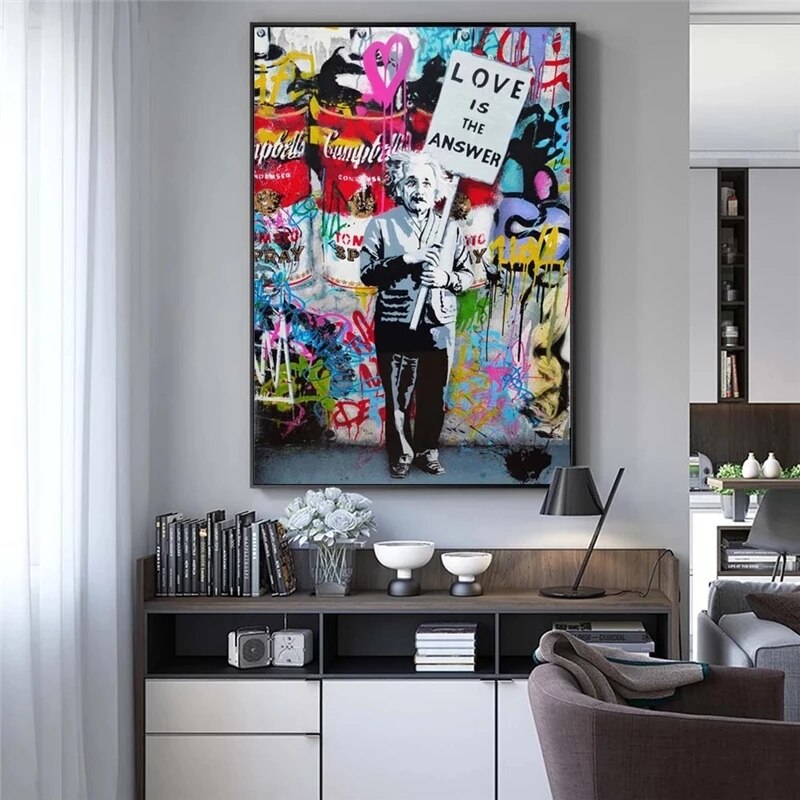 Banksy Love is the Answer Canvas Wall Art Print - Street Art Home Decor for Living Room, Bedroom & Office