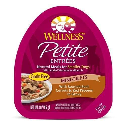 Wellness Small Breed Petite Entrees Roasted Beef, Carrots & Red Peppers in Gravy Mini Filets Wet Dog Food 3oz - Grain-Free, High-Protein Puppy Food for Tiny Dogs - Perfect for Travel, Training Treats & Senior Dogs with Sensitive Stomachs
