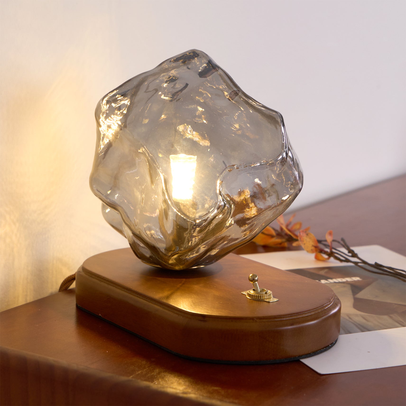 Modern Ice Stone Glass Table Lamp - Elegant Home & Office Lighting for Living Room, Bedroom, or Study Desk | Energy Efficient LED Light Fixture