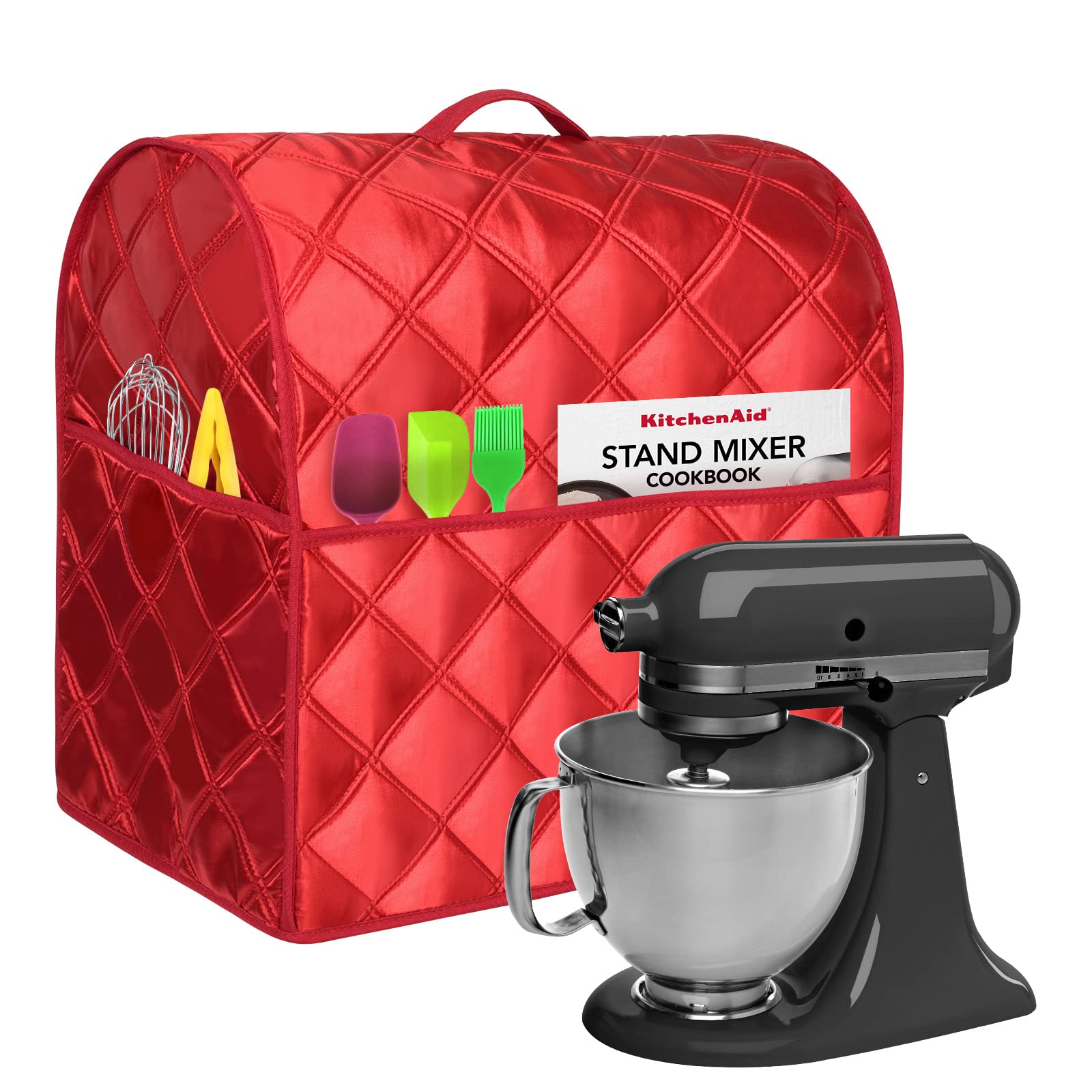 Premium Stand Mixer Cover for KitchenAid - Soft, Fine Fabric with Pockets for Accessories (Fits Tilt Head 4.5-5 Quart, Red) - Perfect for Countertop Protection & Kitchen Organization