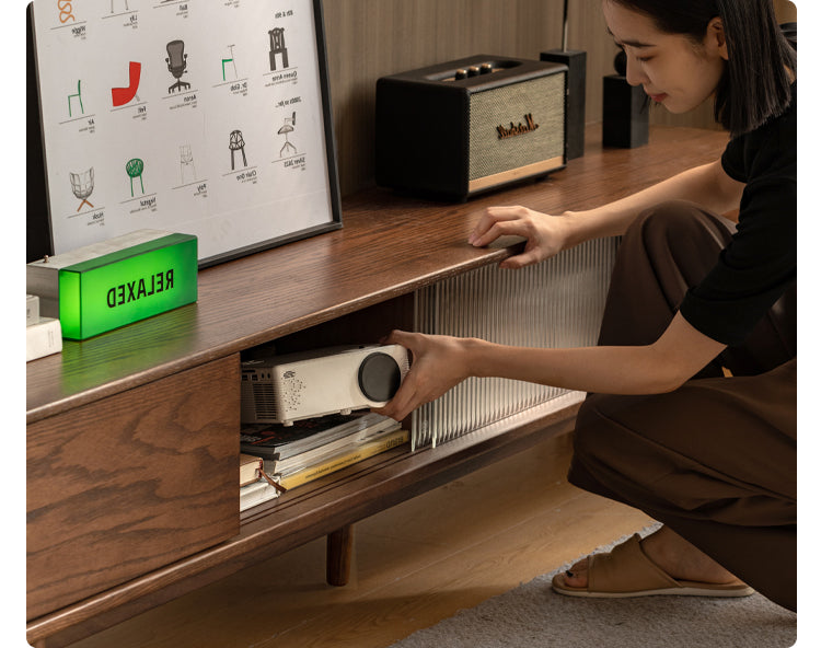 Solid Oak Wood Modern Minimalist TV Stand Floor Cabinet - Perfect for Living Room, Bedroom & Home Theater Setup