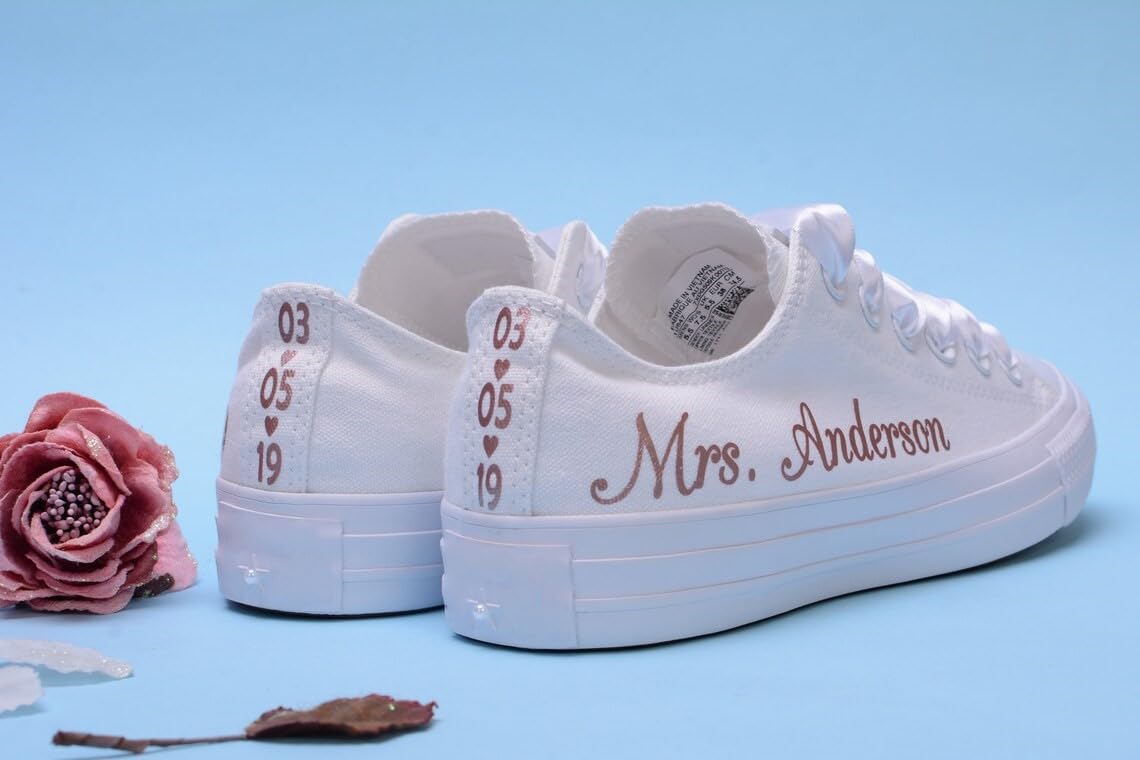 Personalized Rose Gold Foil Wedding Sneakers for Women - Custom Bridal Shoes with Comfortable Cushioning | Perfect for Bridal Showers, Bachelorette Parties & Wedding Receptions