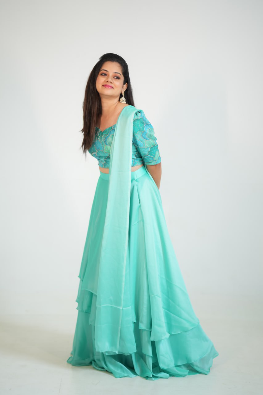 DD527 Anitha 3-Layer Crop Top Lehenga Set for Women - Stylish Indian Ethnic Outfit for Weddings, Parties & Festive Occasions