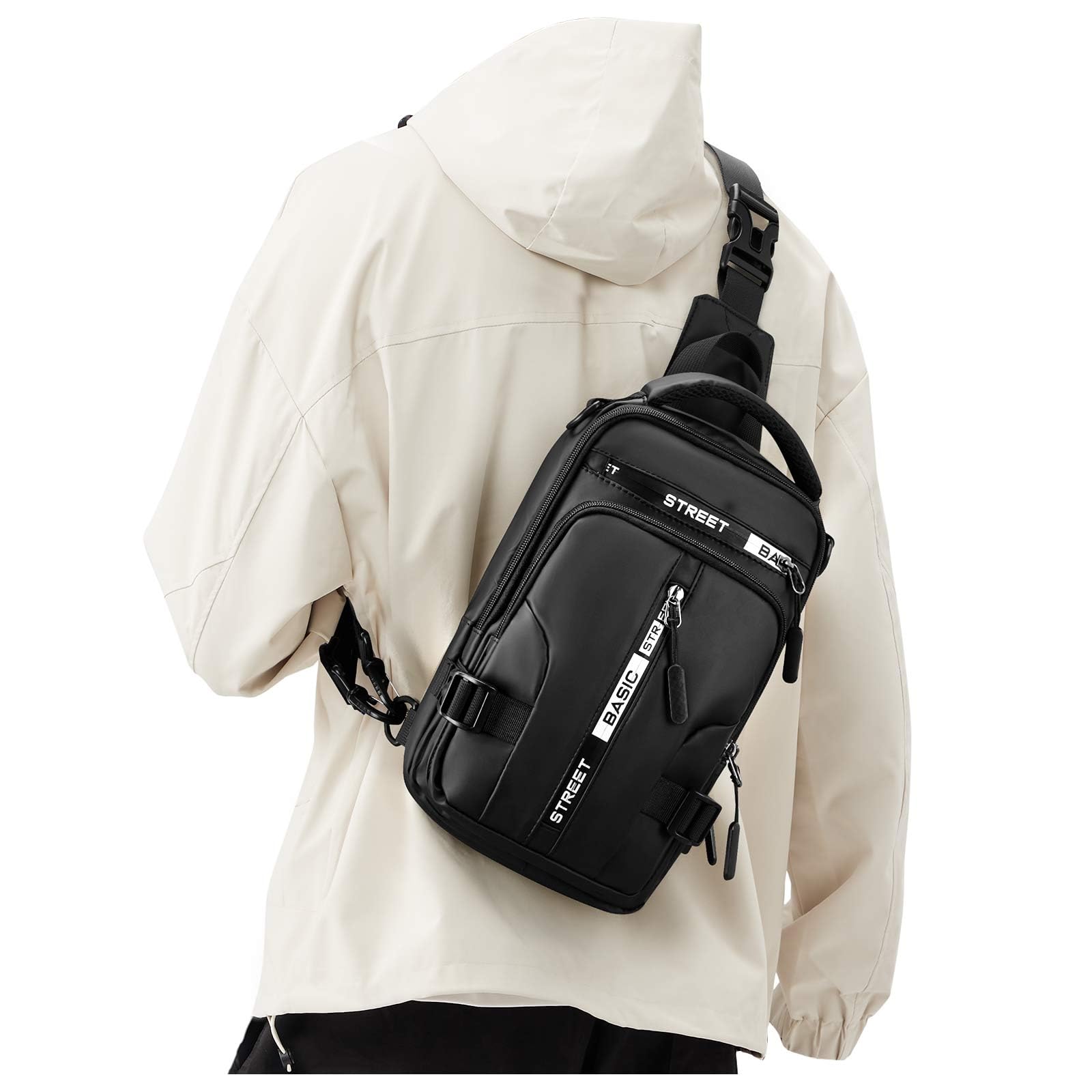 Small Black Sling Crossbody Bag for Men & Women - Tactical Anti-Theft Shoulder Backpack - Compact Daypack for Motorcycle, Travel, Hiking & Outdoor Sports - Perfect for Commuting, Gym & Everyday Use