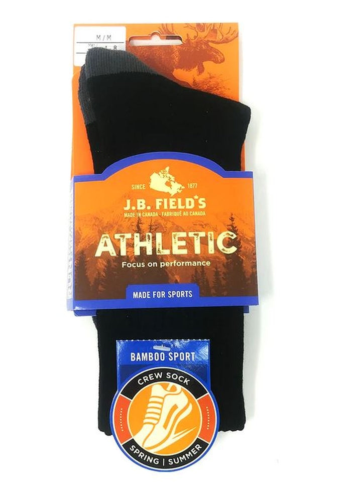 J.B. Field's Athletic Bamboo Sport Crew Socks - Breathable Moisture-Wicking Performance Socks for Running, Hiking & Gym Workouts - Eco-Friendly Comfort for Active Lifestyles