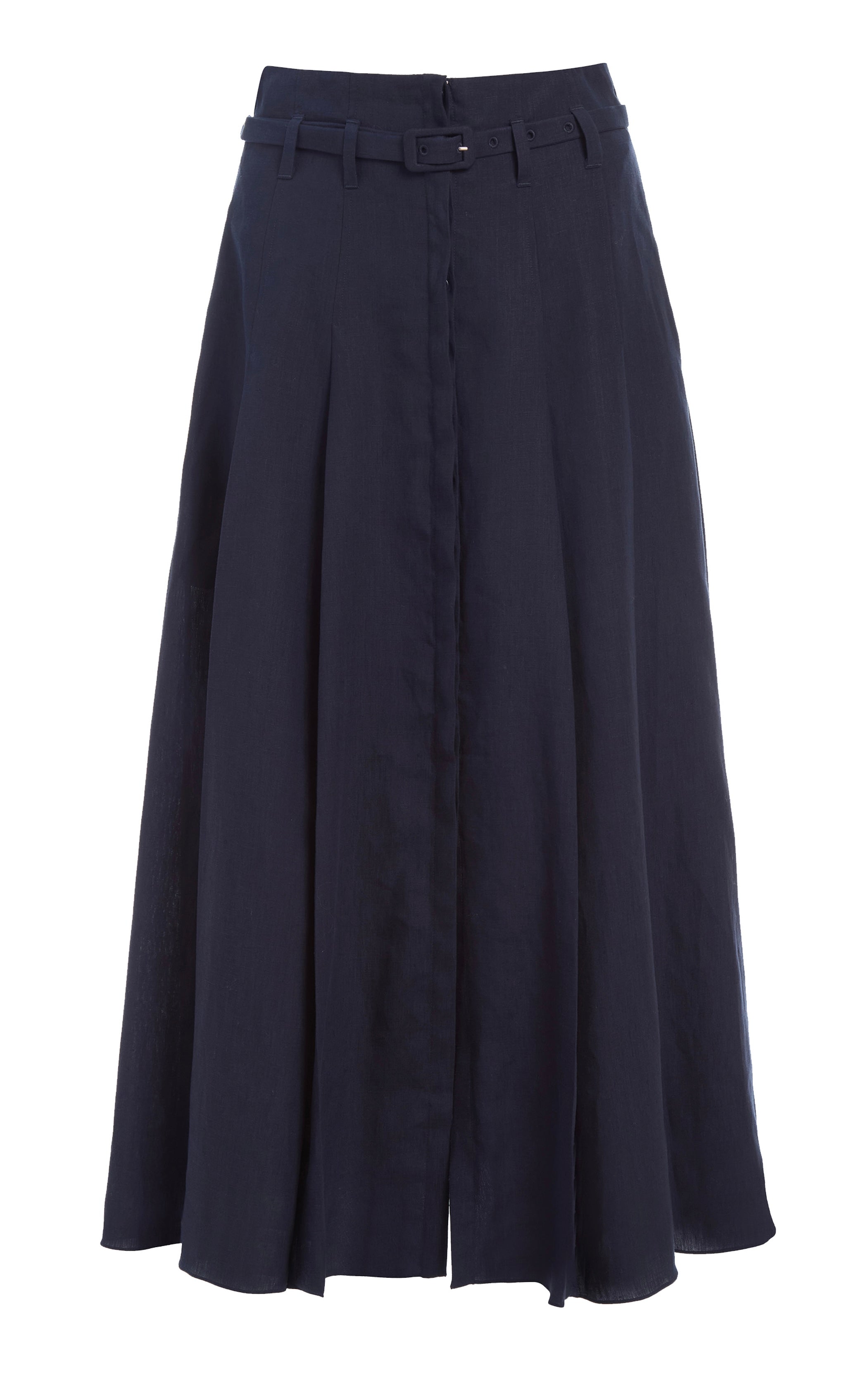 Dugald Pleated Midi Skirt for Women - Navy Blue Aloe Linen Skirt with Side Pockets | Casual & Office Wear | Perfect for Work, Dates & Summer Outfits
