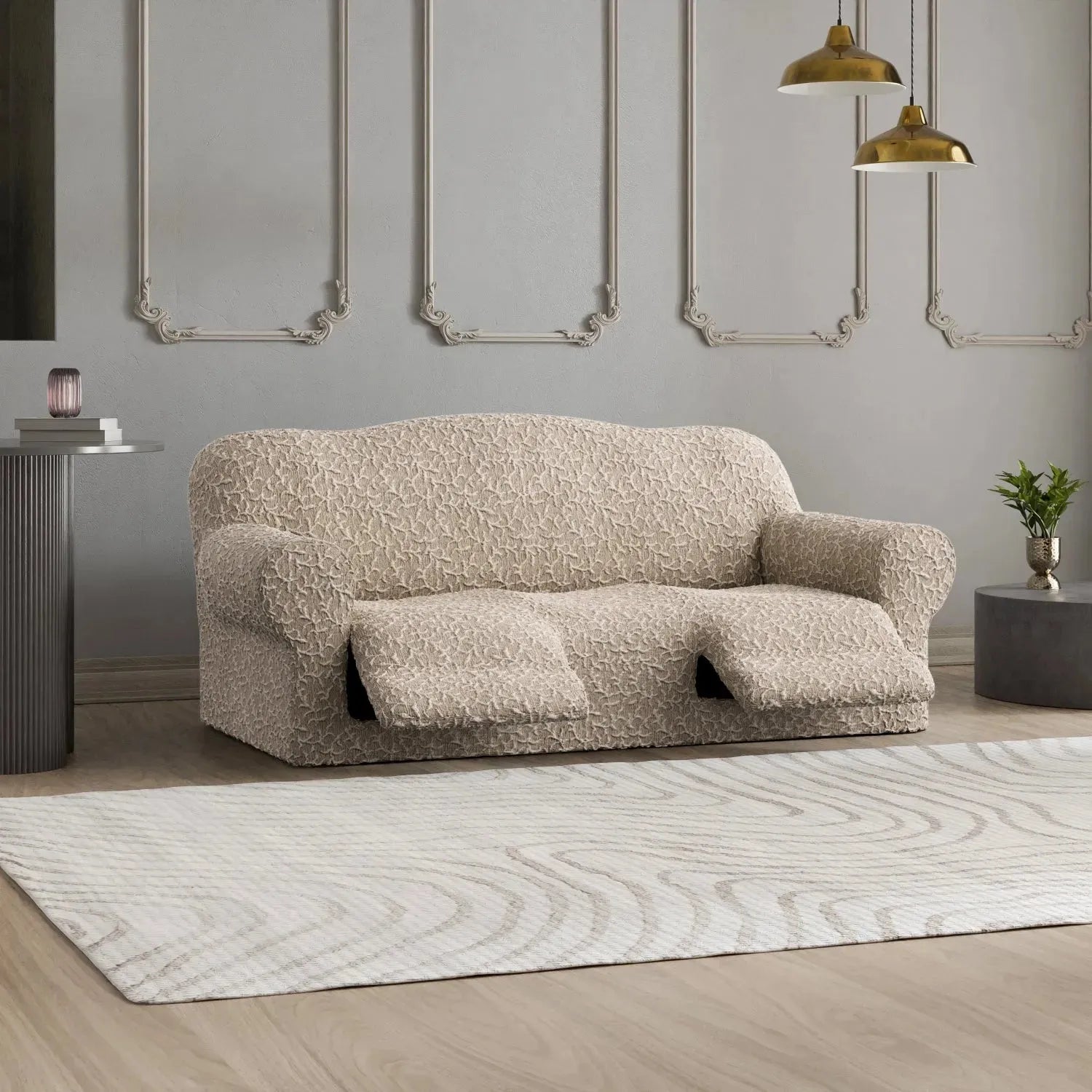 3 Seater Recliner Slipcover - Jacquard 3D Collection Sofa Cover | Stretchable Furniture Protector for Living Room, Home Theater & Family Room