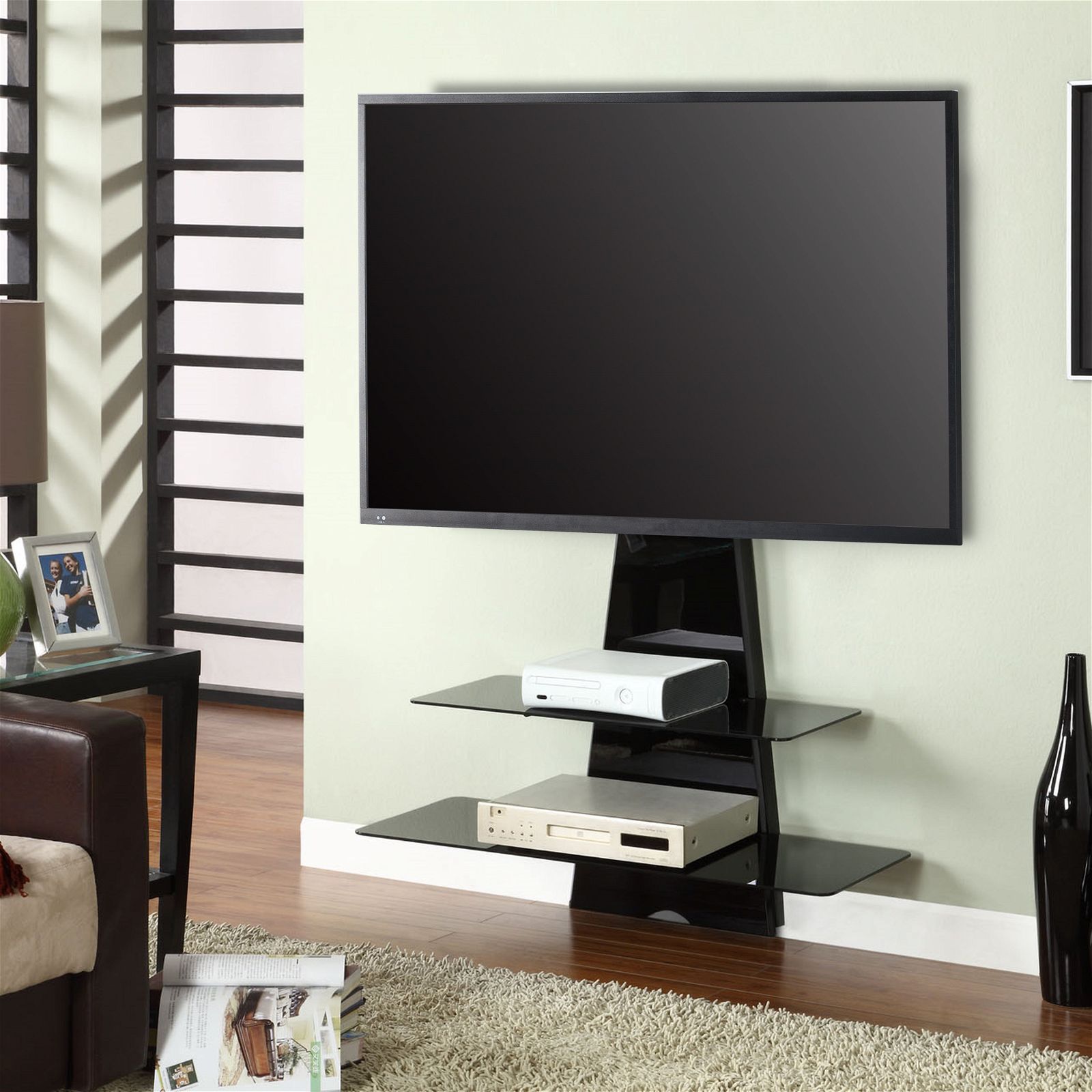 Tauris Electra Black Wall Mount TV Stand with Bracket Mount - 2 Shelves & Cable Management - Perfect for Living Room, Bedroom & Home Theater Setup
