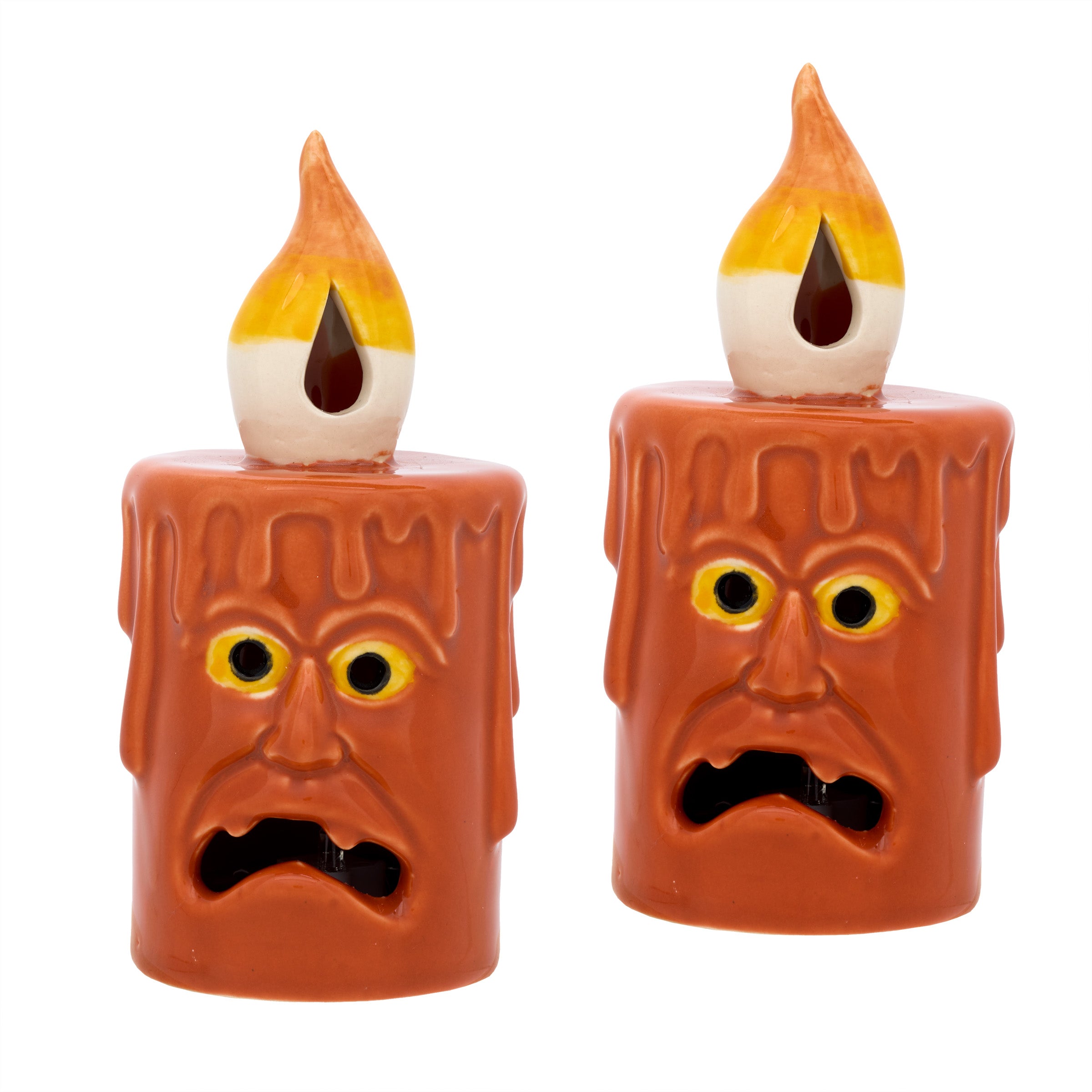7 Inch 2-Piece Pre-Lit Halloween Jack-O'-Lantern Porcelain Candle Holder with Multicolor LED Lights - Spooky Home Decor for Halloween Party & Indoor Outdoor Decorations