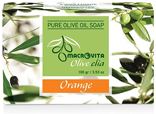 OLIVELIA Pure Olive Oil Soap with Orange - 100g Bar for Sensitive Skin, Natural Moisturizing & Exfoliating - Perfect for Face, Body & Hand Care - Made with Organic Ingredients