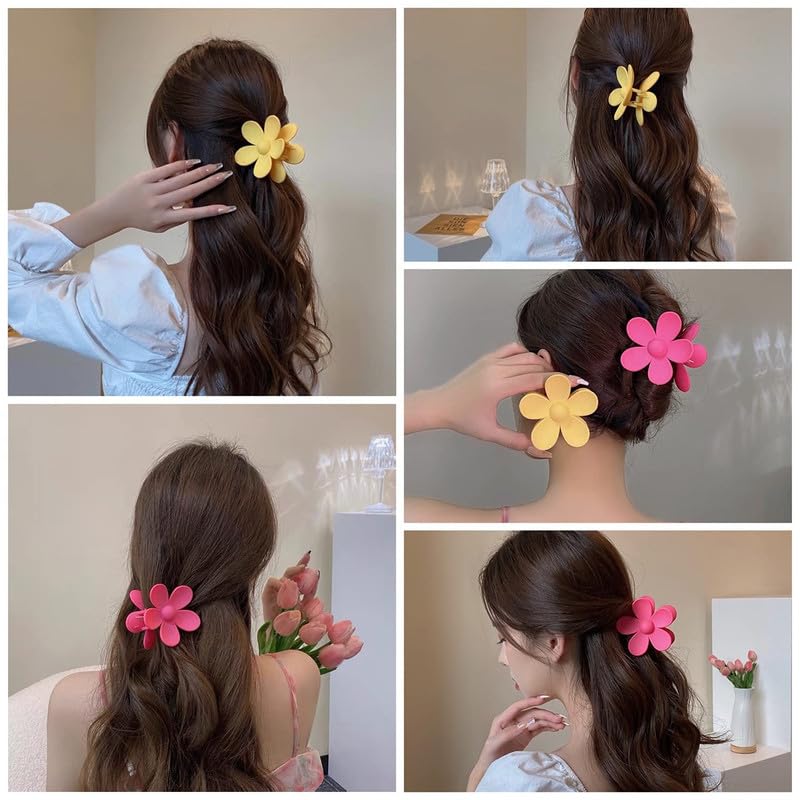 6PCS Flower Claw Hair Clips for Women - Strong Hold Big Daisy Hair Clips for Thick & Thin Hair (Multicolor) - Perfect for Updos, Ponytails & Everyday Styling