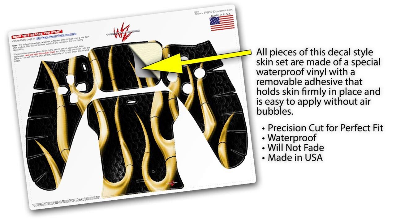 PS5 DualSense Controller Skin Wrap - Metal Flames Yellow for Gaming Protection