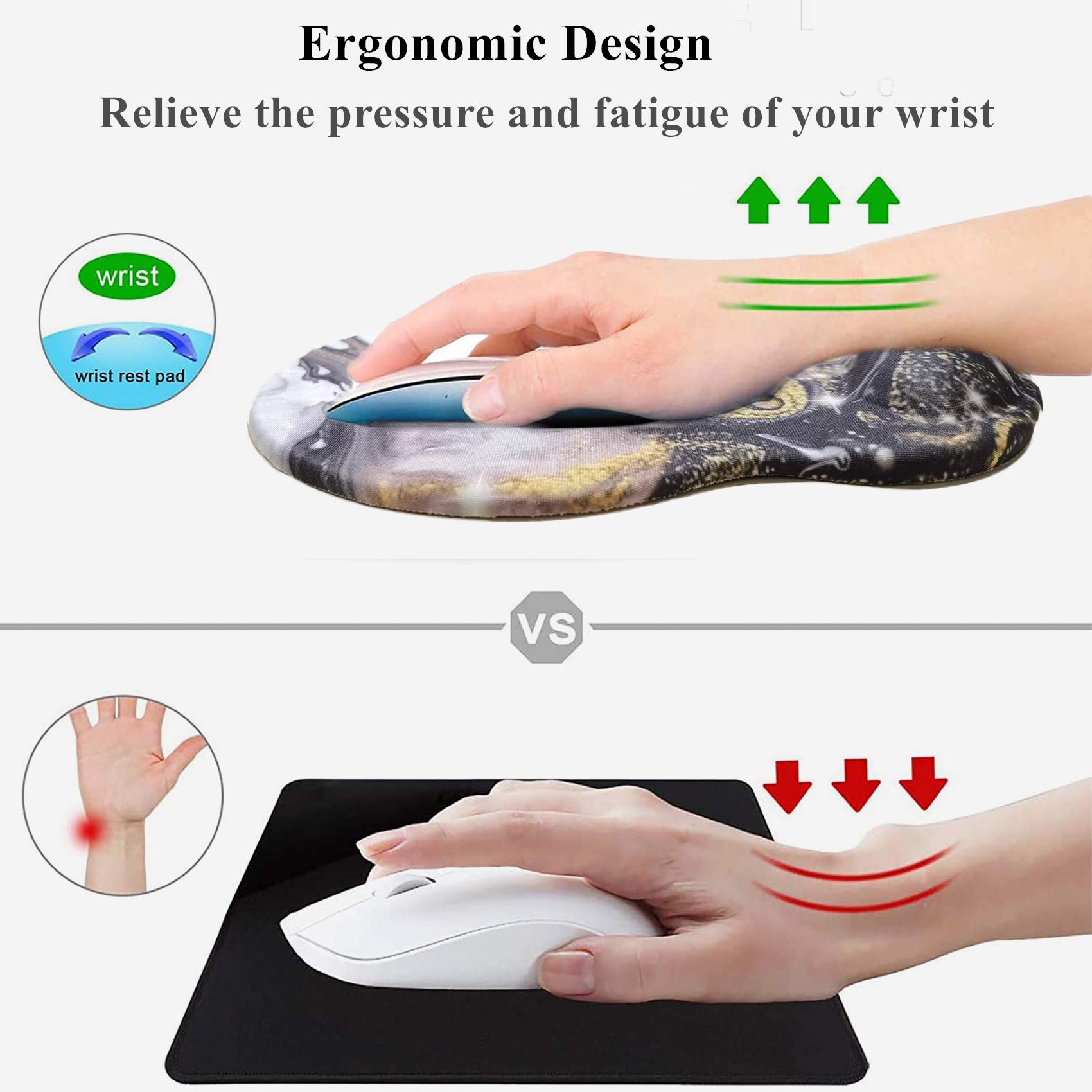 Ergonomic Mouse Pad with Wrist Support - Non-Slip Desk Mat for Office, Computer, Laptop & Mac - Comfortable & Lightweight Gaming Mousepad (Pink Golden Marble) - Perfect for Long Work Hours & PC Gaming Sessions