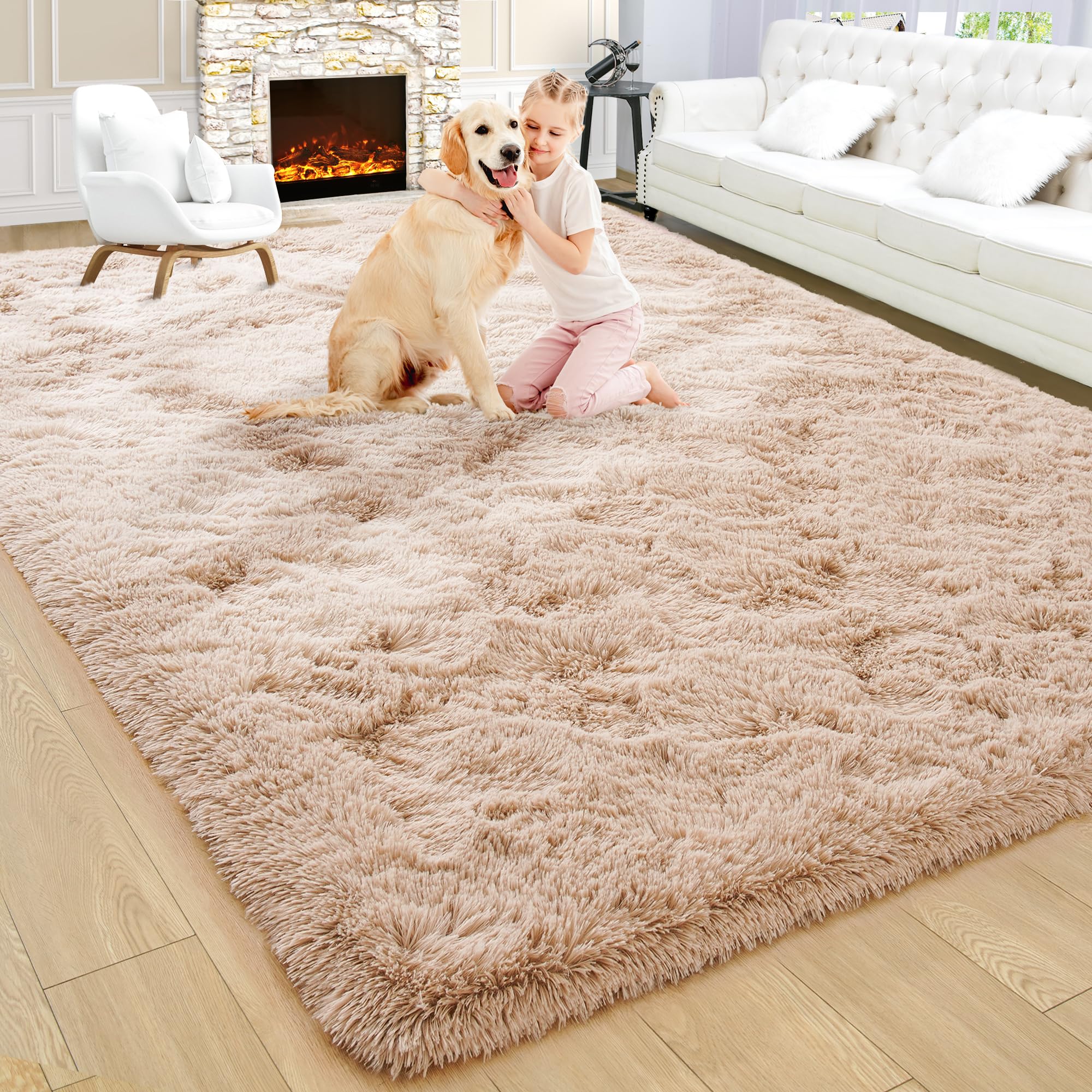 Noahas 5x8 Fluffy Shag Area Rug - Soft Thick Non-Slip Fuzzy Carpet for Living Room, Bedroom & Kids Room - Beige Large Plush Rug for Noise Reduction & Cozy Home Decor (Perfect for Family Rooms, Dorms & Nursery)