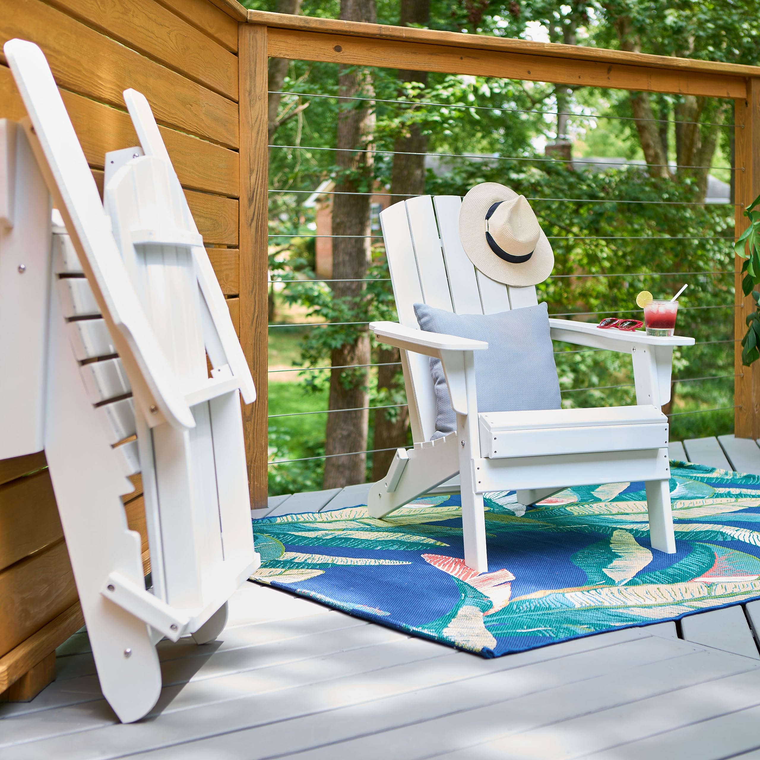 Shine Company White Weatherproof Folding Adirondack Chair for Outdoor Patio, Beach, Garden & Poolside Relaxation - Heavy Duty Resin Construction