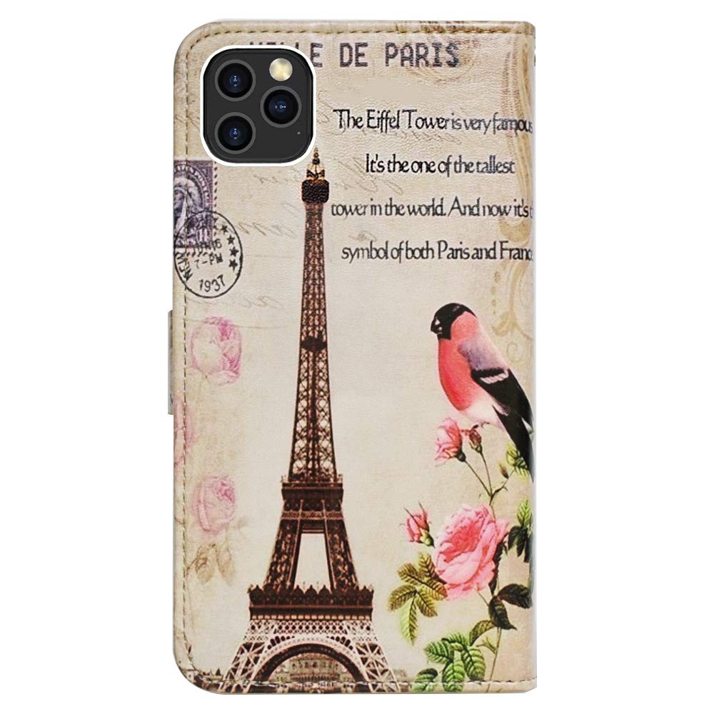 iPhone 12 Pro Max Leather Wallet Case - Paris Tower Design with Multi Card Slots, Flip Cover & Wrist Strap | Slim Protective Phone Cover for Women & Men | Perfect for Travel, Shopping & Everyday Use