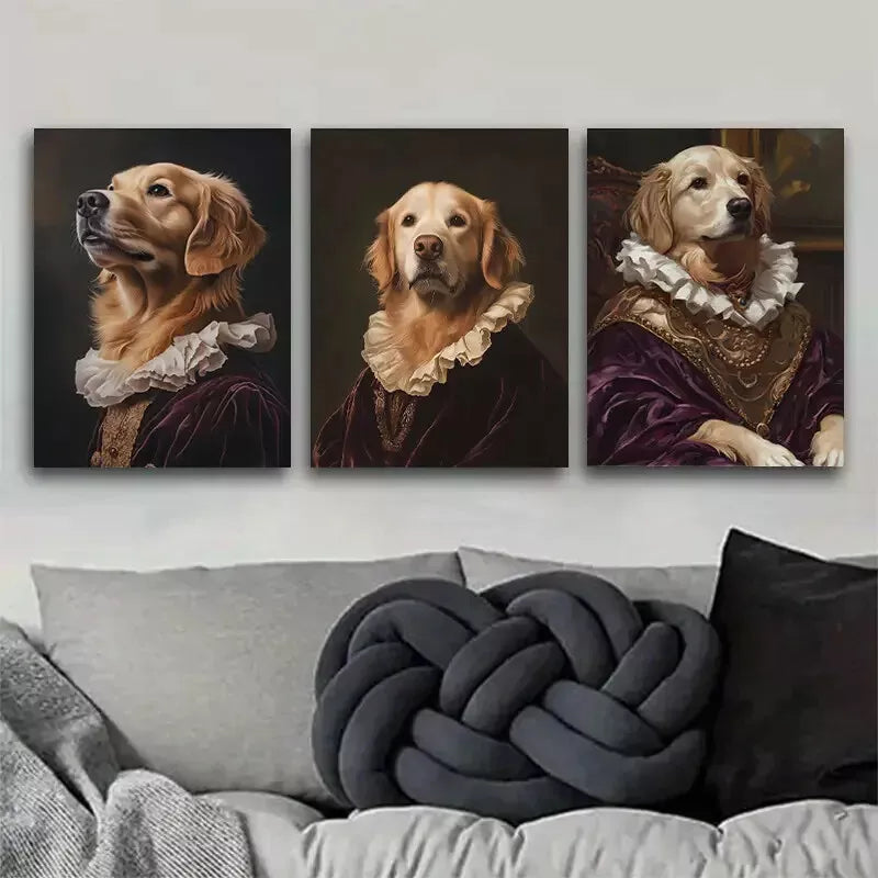 3-Piece Renaissance Golden Retriever Dog Art Set - 50x70cm Framed Canvas Wall Decor | High Quality Print | 100% Australian Made | Ready to Hang | Perfect for Living Room, Bedroom & Office Decor