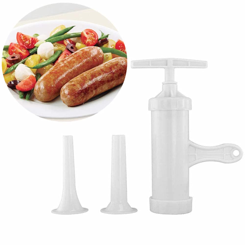Hand Operated Sausage Stuffer with Pork & Mutton Intestine Funnels - Manual Meat Grinder & Salami Maker for Home Kitchen, BBQ, Camping & DIY Charcuterie