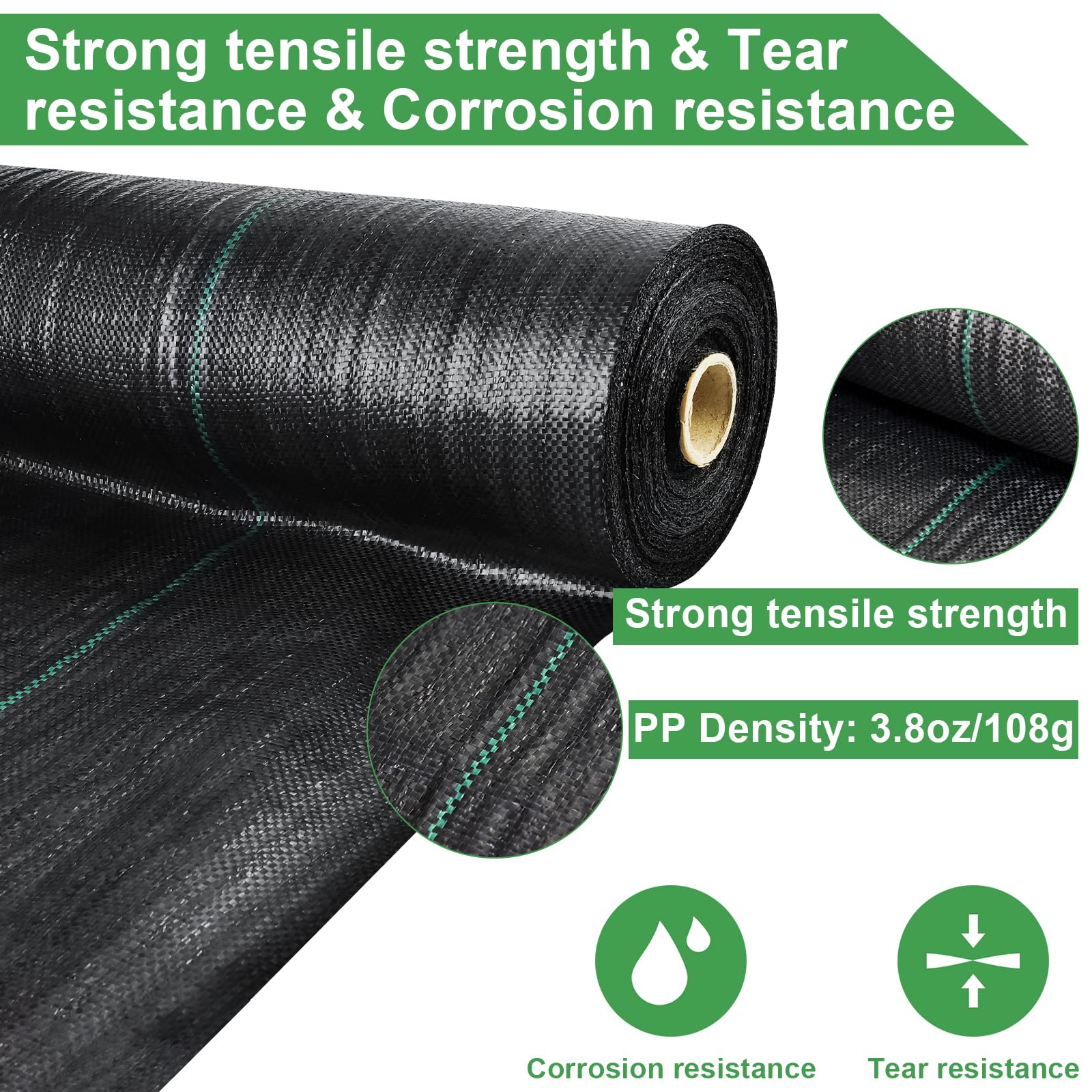 **Mupera Premium 3.8oz Woven PP Weed Barrier Fabric - 6ft x 300ft Black Landscape Ground Cover for Gardening, Driveway & Weed Control | Durable Geotextile Mat for Yards, Flower Beds & Pathways**