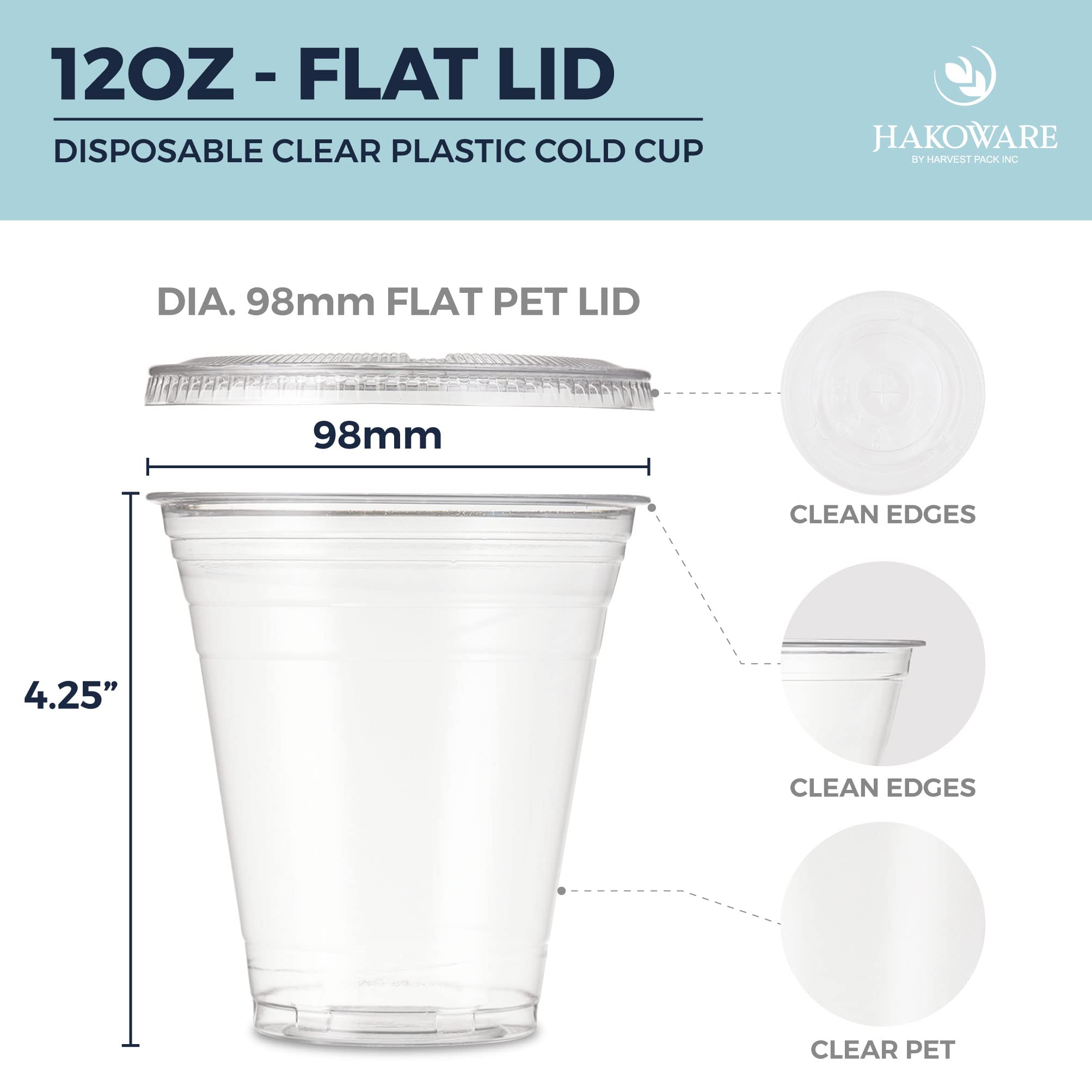 1000 Pack HAKOWARE 12 oz Ultra Clear Plastic Cold Cups with Flat Lids - Disposable Wedding, Party, and Event Drinking Tumblers - Perfect for Iced Coffee, Beer, Juice & Cold Beverages - Ideal for Weddings, BBQs, Picnics, and Office Parties