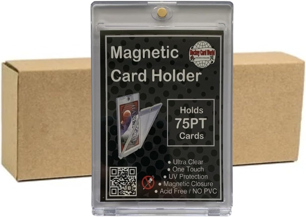 Case of 25 - Hockey Card World 75pt Magnetic One Touch Card Holder - Ultra Clear Protection for Sports Trading Cards - Perfect for Collectors, Grading & Display