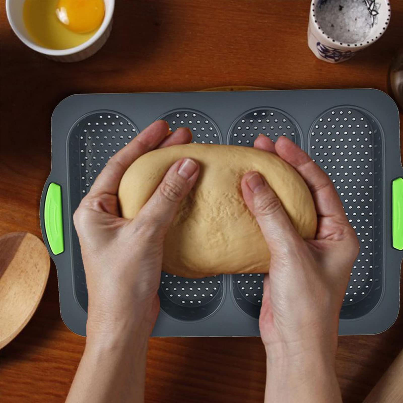 Non-Stick Silicone Loaf Pan - 4 Cavity Bread Baking Mold for French Baguette, Hotdog Buns & Homemade Cakes | Perfect for DIY Cooking, Meal Prep & Holiday Baking