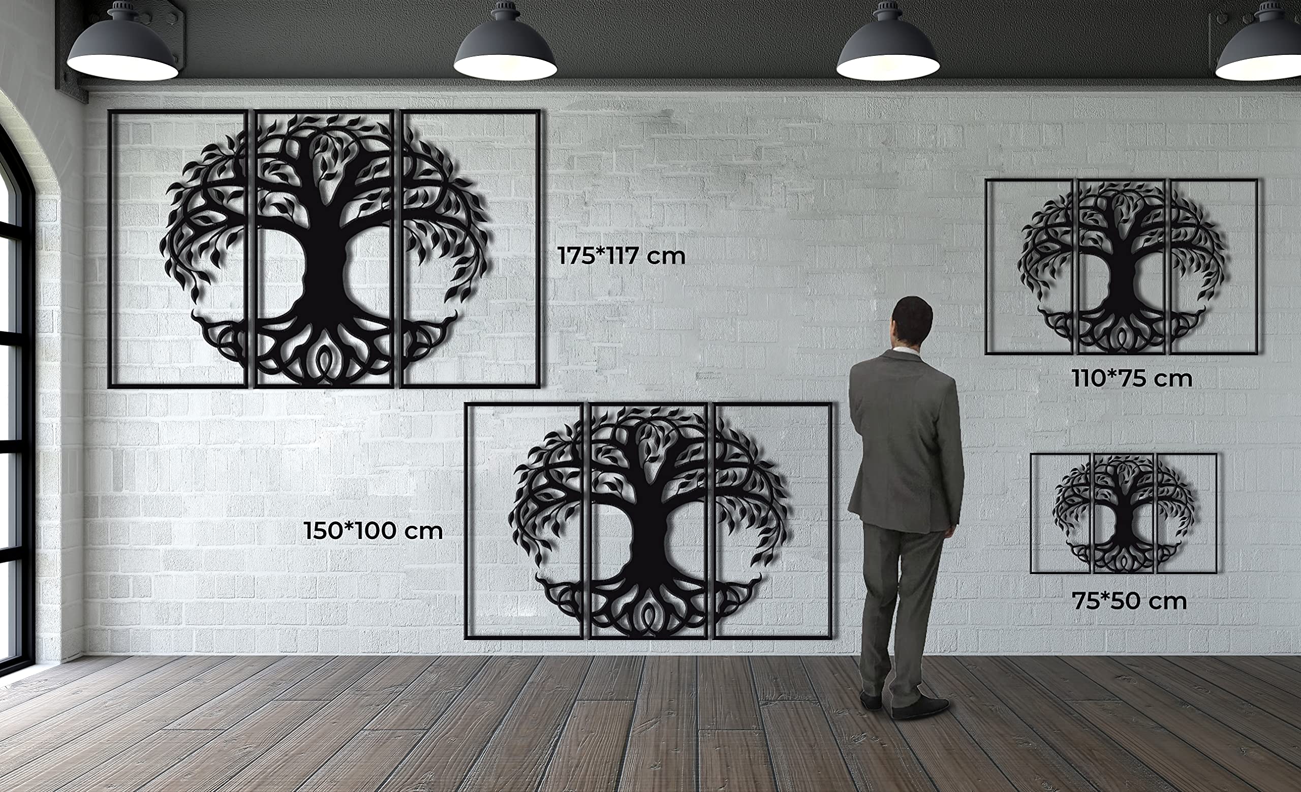 DEKADRON Metal Wall Art - Tree of Life 3 Panel Set, Family Tree Sign, Modern Metal Wall Decor (69
