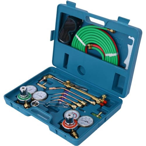 Professional CACHIL Oxygen Acetylene Welding Kit - 4 Nozzle Cutting Torch with 15ft Hose & Gauge Regulators for Metal Fabrication, Repair & DIY Projects