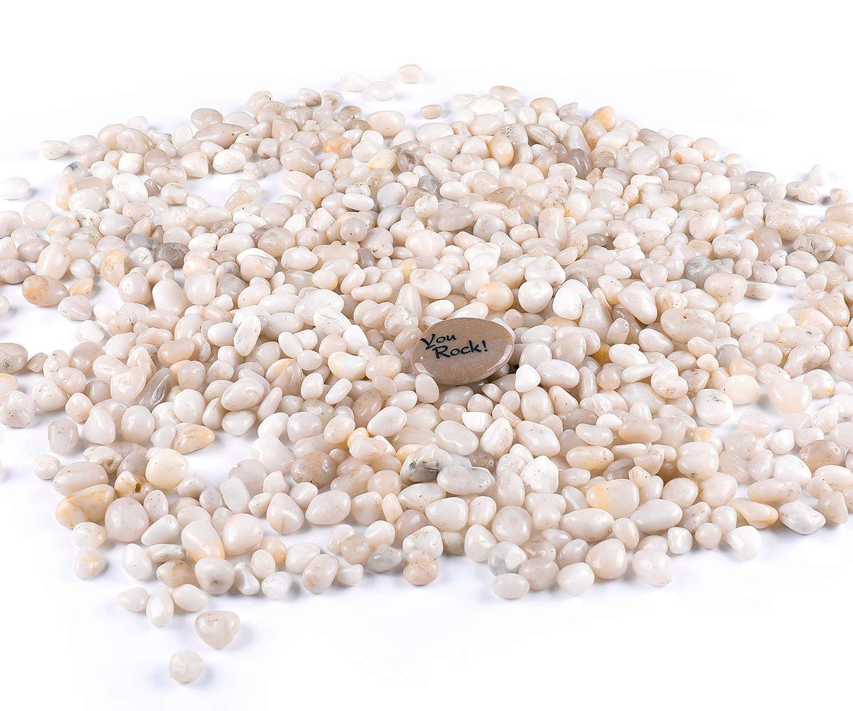 ROCKIMPACT 11 lbs. Polished Decorative Landscaping Rocks - Pearl White Pebbles for Garden, Succulents, Bonsai Pots, Lucky Bamboo, Kids Crafts, Aquarium & Terrarium - 3/4