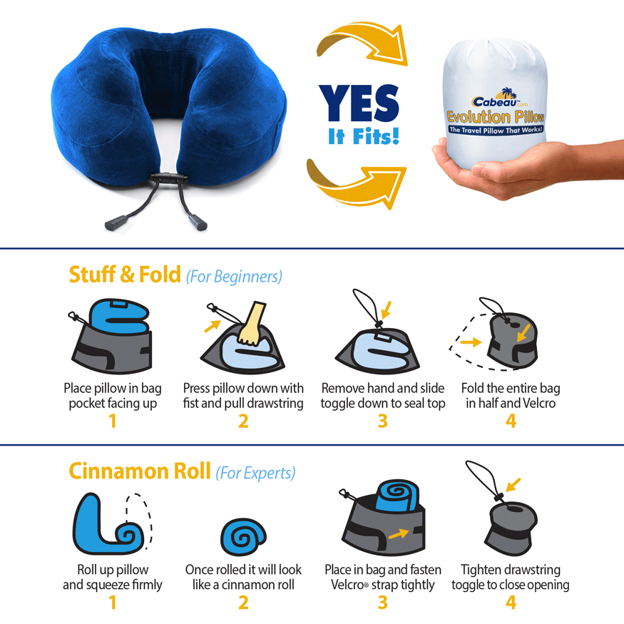 Cabeau Evolution Memory Foam Travel Pillow - Neck Support for Airplane, Car & Home Use - Comfortable & Portable for Long Flights, Road Trips & Relaxation
