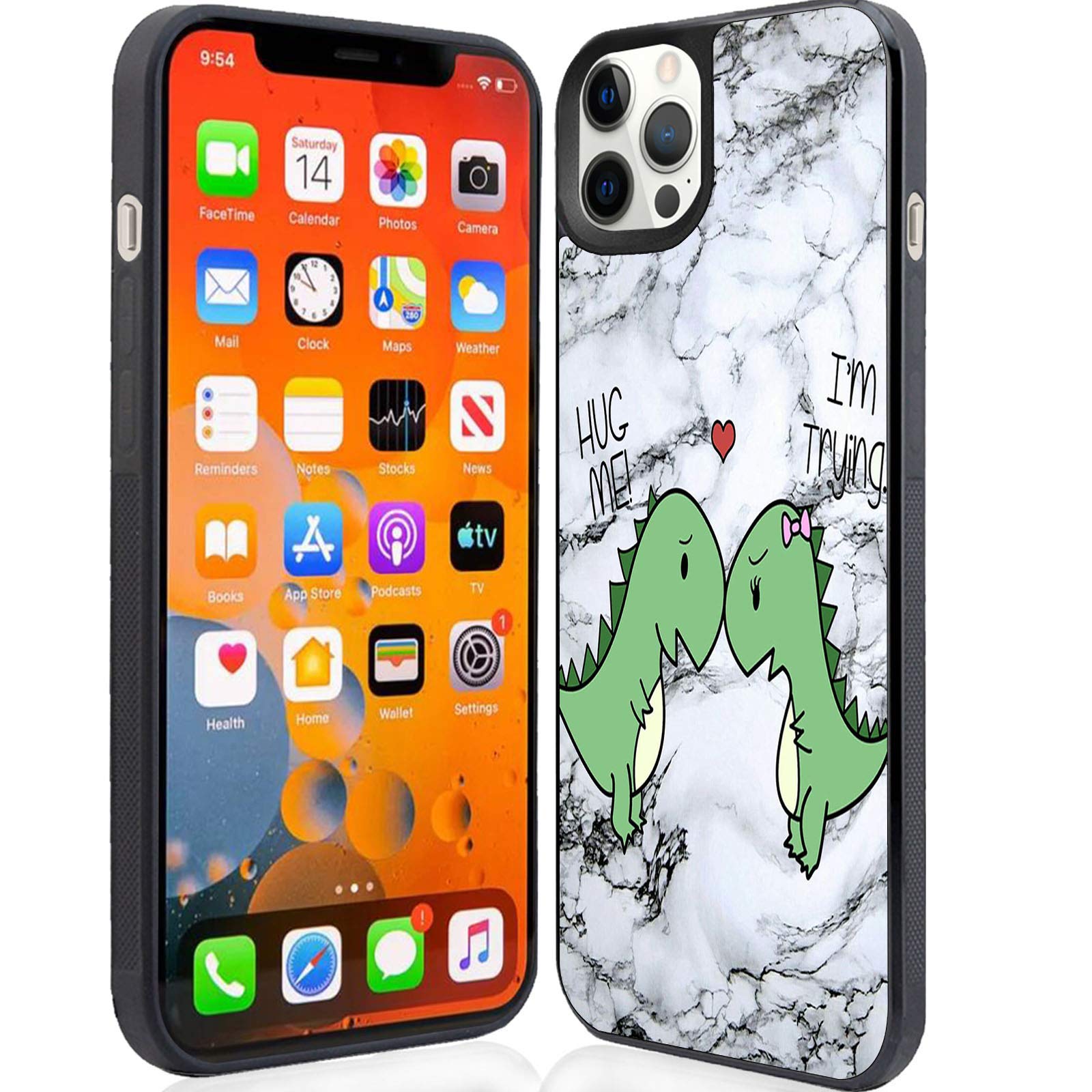 Dinosaur iPhone 12 Pro Max Case 6.7 Inch - Slim Shockproof TPU Cover with 'Hug Me I'm Trying' Love Design | Anti-Scratch Protective Phone Case for iPhone 12 Pro Max (2020) | Perfect for Everyday Use, Travel & Gift Giving