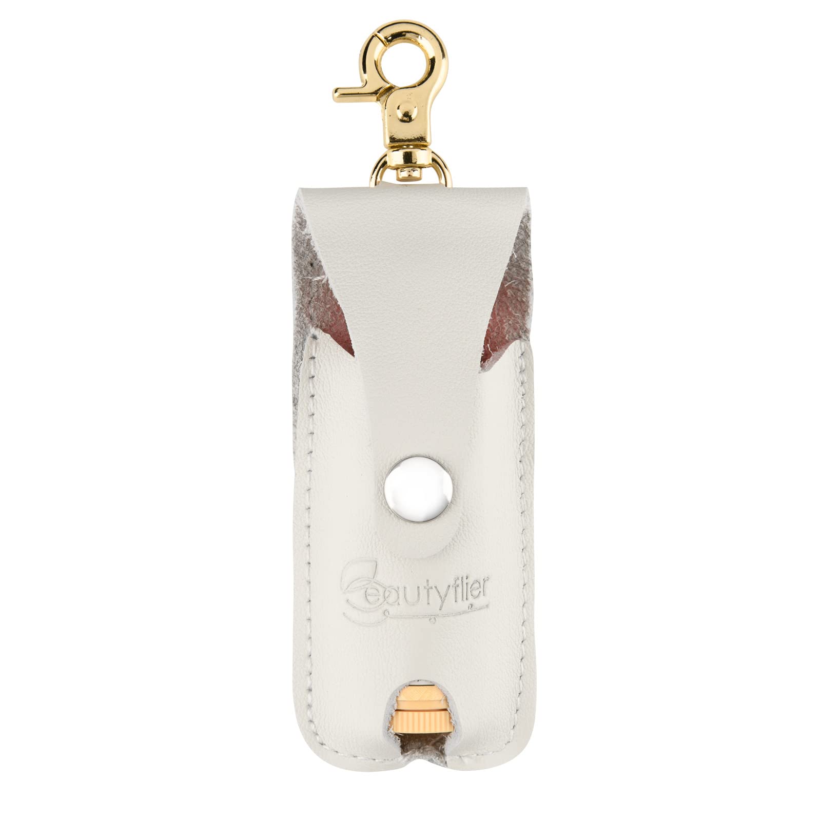 Beautyflier Clip-on Lipstick Sleeves - Soft Leather Keychain Lipstick Holder, Lip Gloss Pouch & Lip Balm Case - Travel Accessories for Women (Flip White) - Perfect for Purse, Keychain & On-the-Go Touch Ups