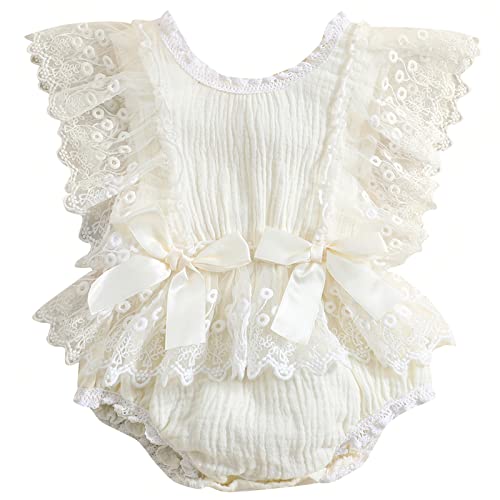 Mubineo Infant Baby Girl Summer Lace Layered Ruffle Sleeve Romper Dress - Soft Cotton Bodysuit Outfit for Newborns & Toddlers - Perfect for Photoshoots, Parties & Outdoor Play