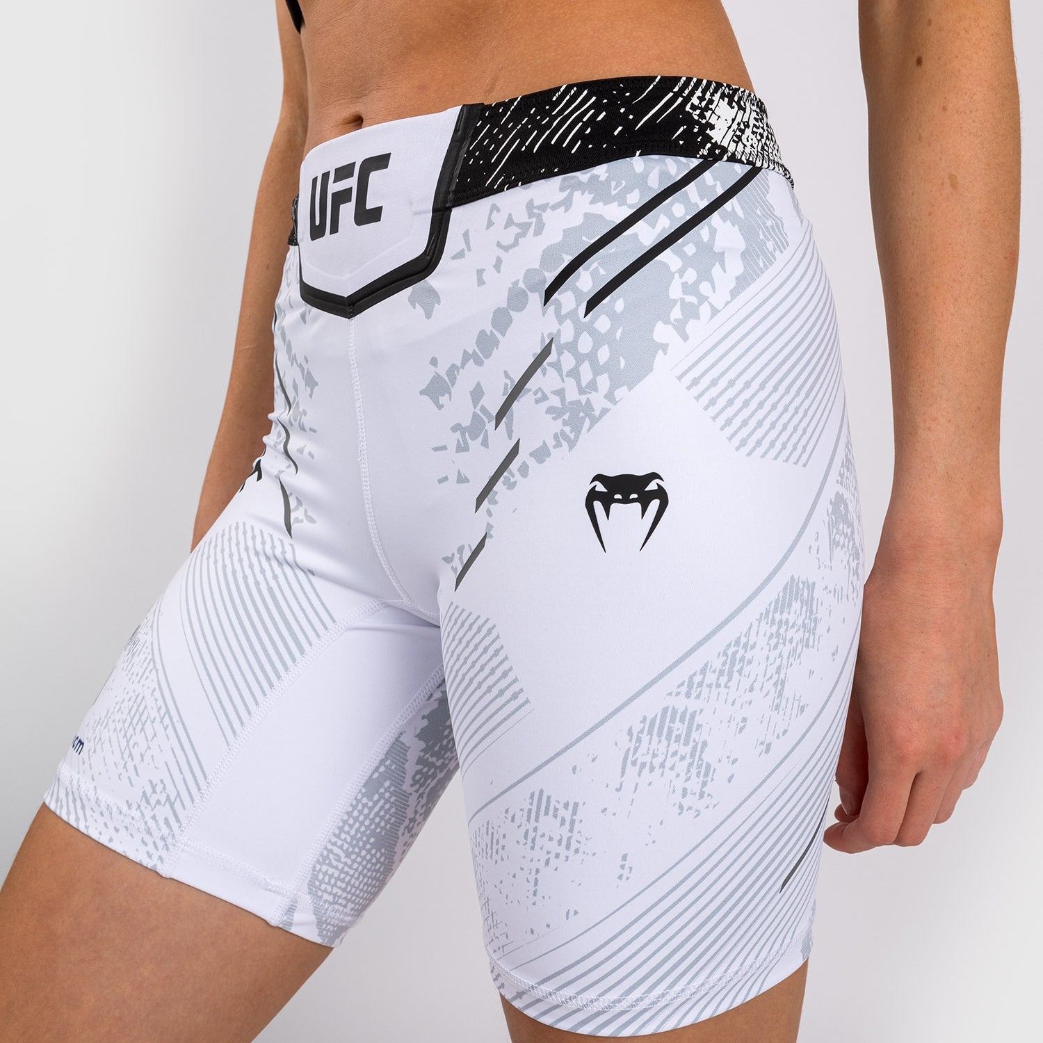Venum UFC Adrenaline Authentic Women's Vale Tudo Fight Shorts - Long Fit MMA Training & Competition Shorts - White (Perfect for MMA, BJJ, Muay Thai & Fitness Training)