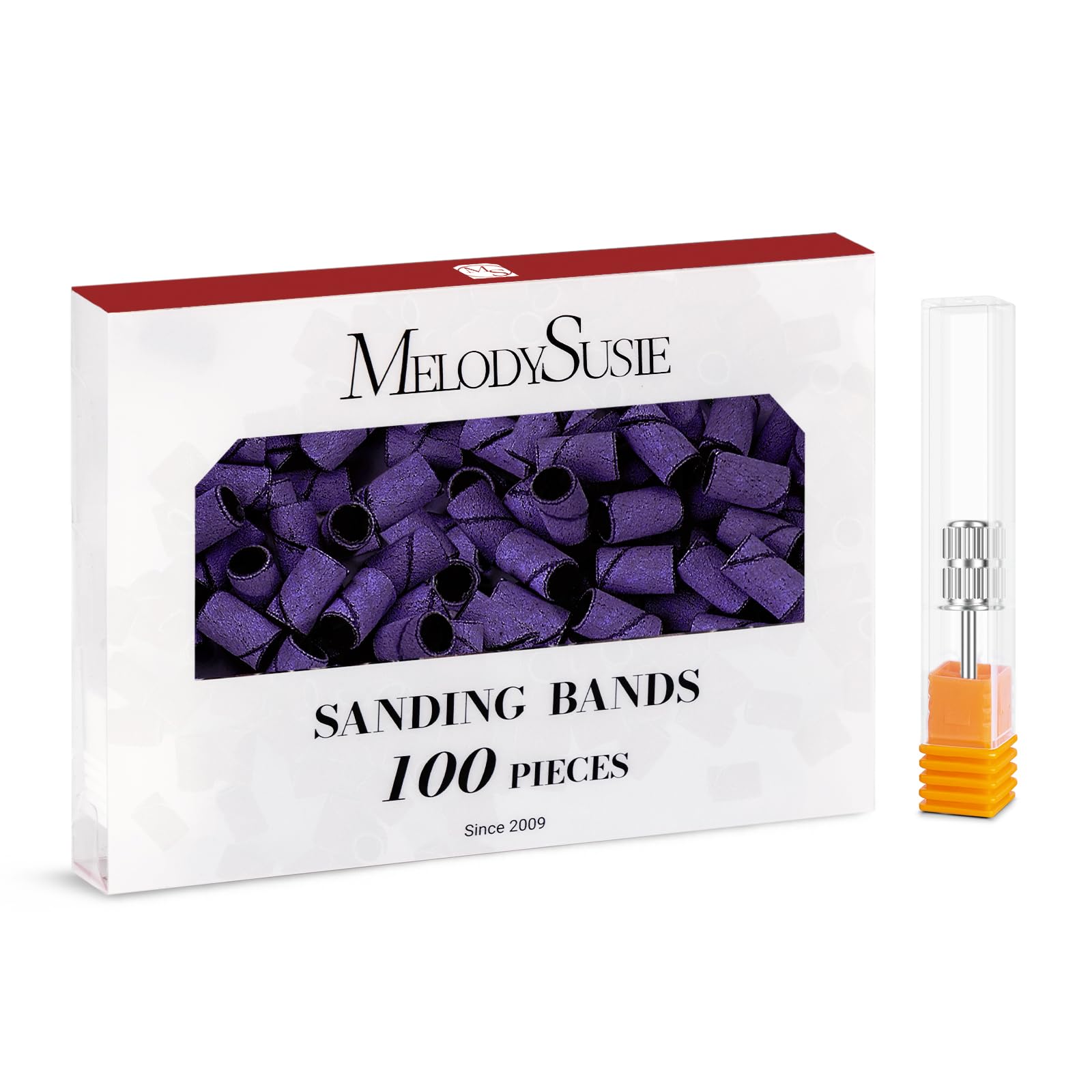 MelodySusie 100 Pcs Nail Drill Bits Sanding Bands - 180 Fine Grit Nail File for Acrylic Nails, Gel Manicures & Pedicures | Professional Salon & Home Nail Care Kit