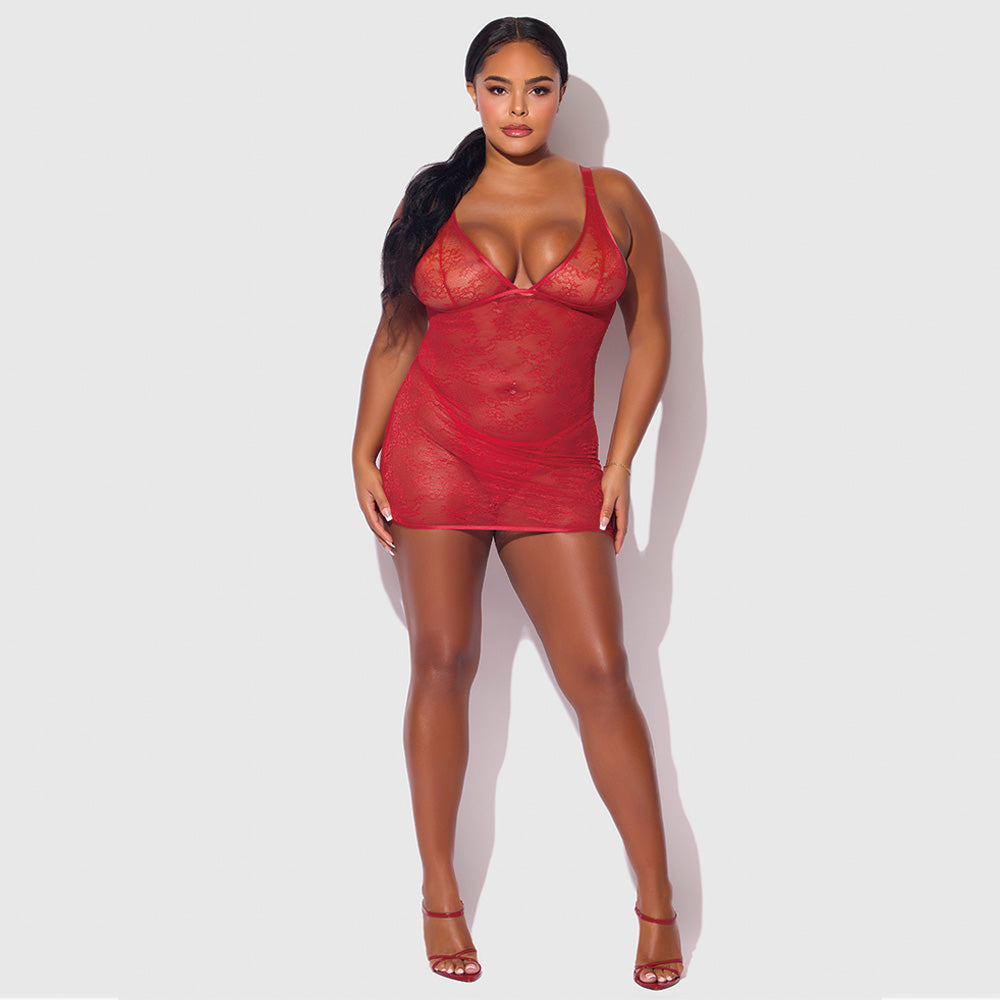 House of Desire Kiki Strappy Back Lace Chemise & G-String Set for Curvy Women - Sexy Lingerie for Romantic Nights & Special Occasions