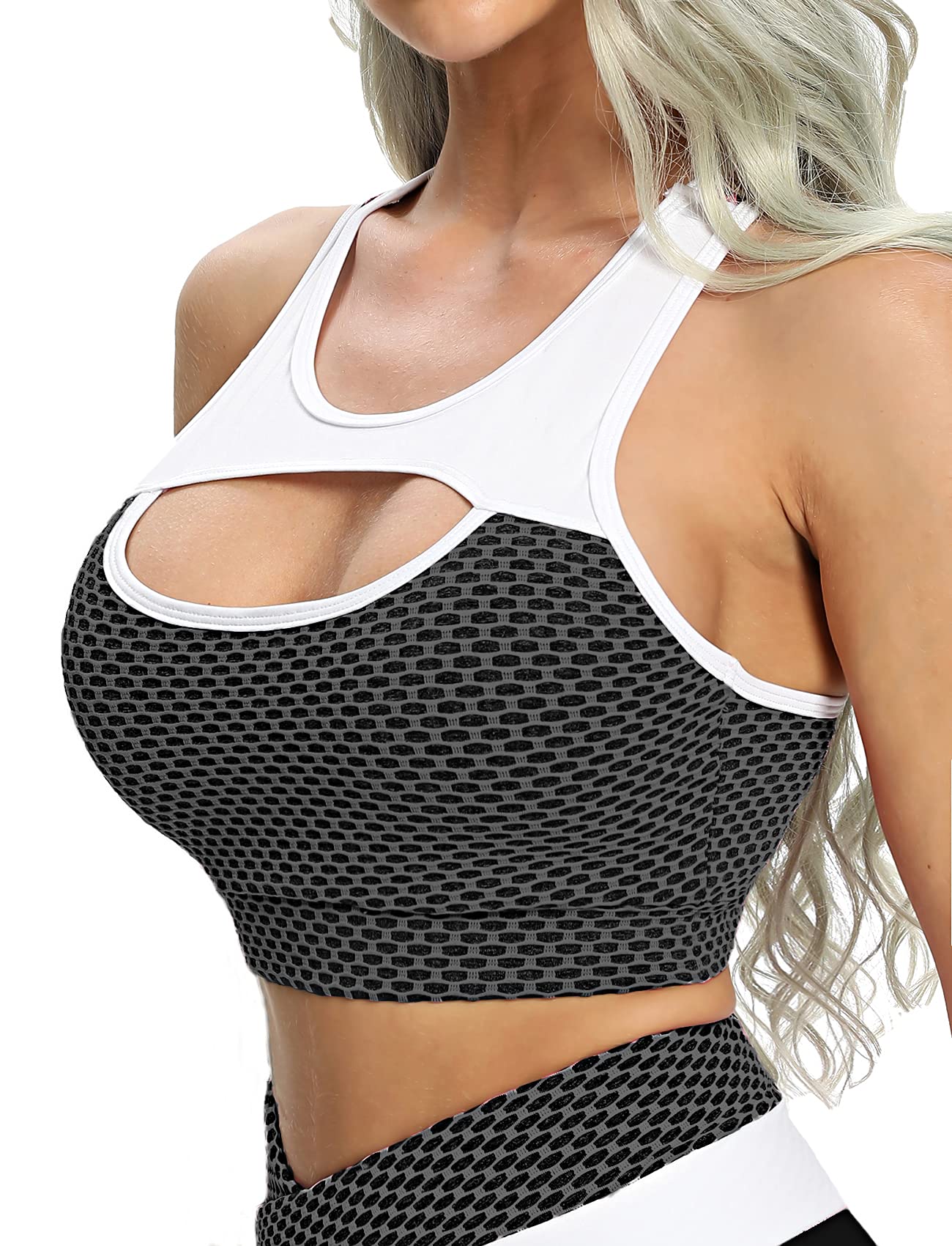 SEASUM Women's Textured Sports Bra - Medium Impact Support Yoga Crop Top for Gym, Workout & Running - Comfortable & Breathable for Active Lifestyles