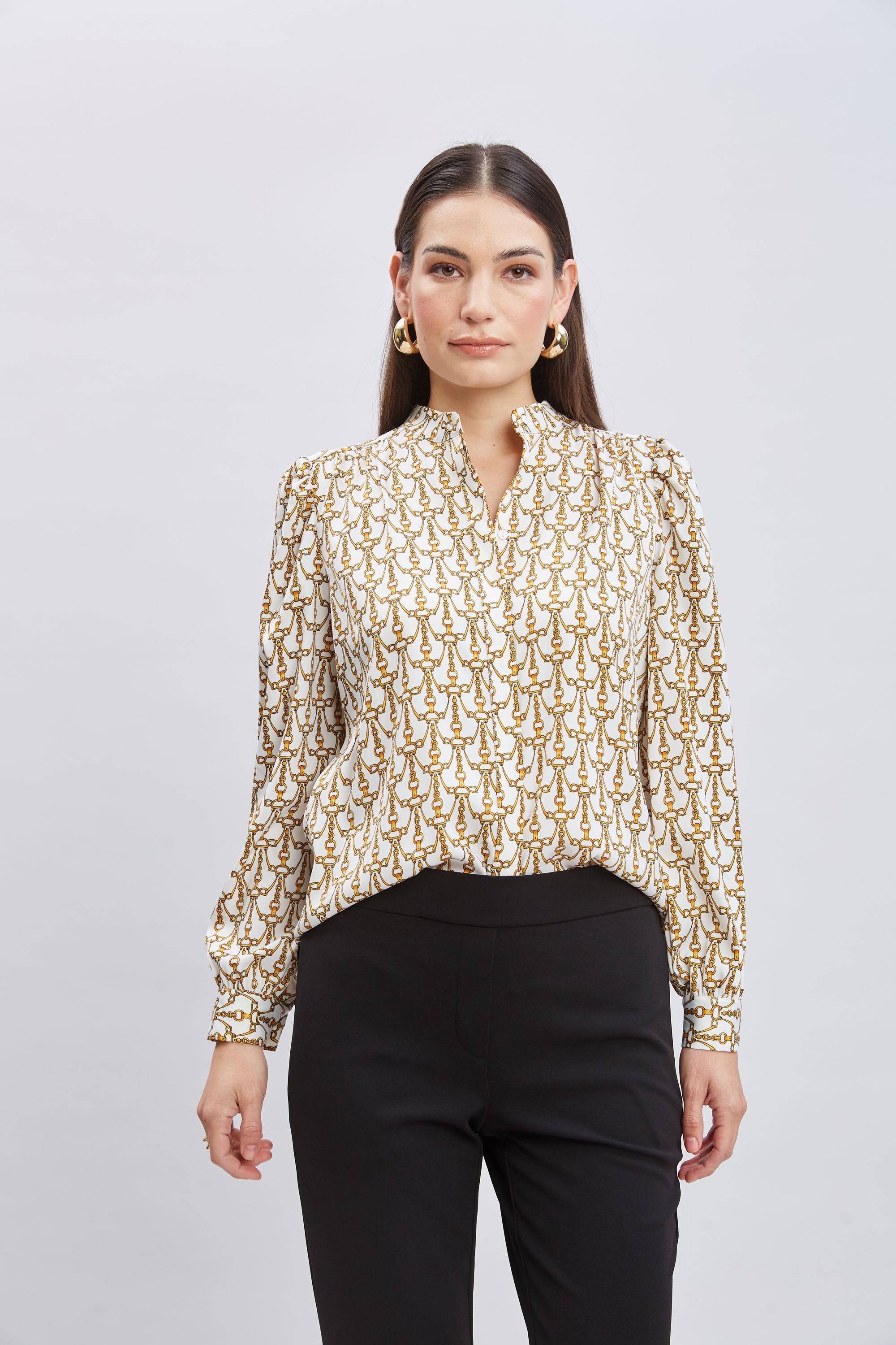 Tahari Chain Print Button Down Shirt for Women - Stylish Casual & Office Wear - Perfect for Business Meetings, Dates & Everyday Outfits