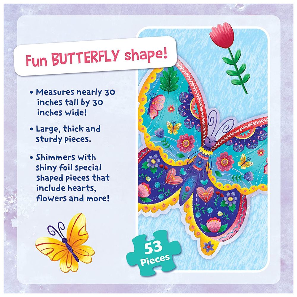 Peaceable Kingdom Shimmery Butterfly Floor Puzzle - 48 Piece Jigsaw Puzzle for Kids Ages 3-6, Educational Toy for Preschool Learning & Home Playtime
