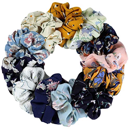 Elegant Chiffon Flower Hair Scrunchies - Soft Elastic Hair Bands & Ties for Women & Girls (12 Colors) - Perfect for Daily Wear, Work, Parties & Gifts