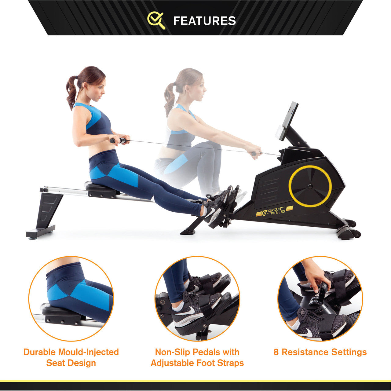 Foldable Magnetic Rowing Machine with Bluetooth - AMZ 986RW BT | Quiet Home Gym Equipment for Full Body Workout | Perfect for Small Spaces & Cardio Training