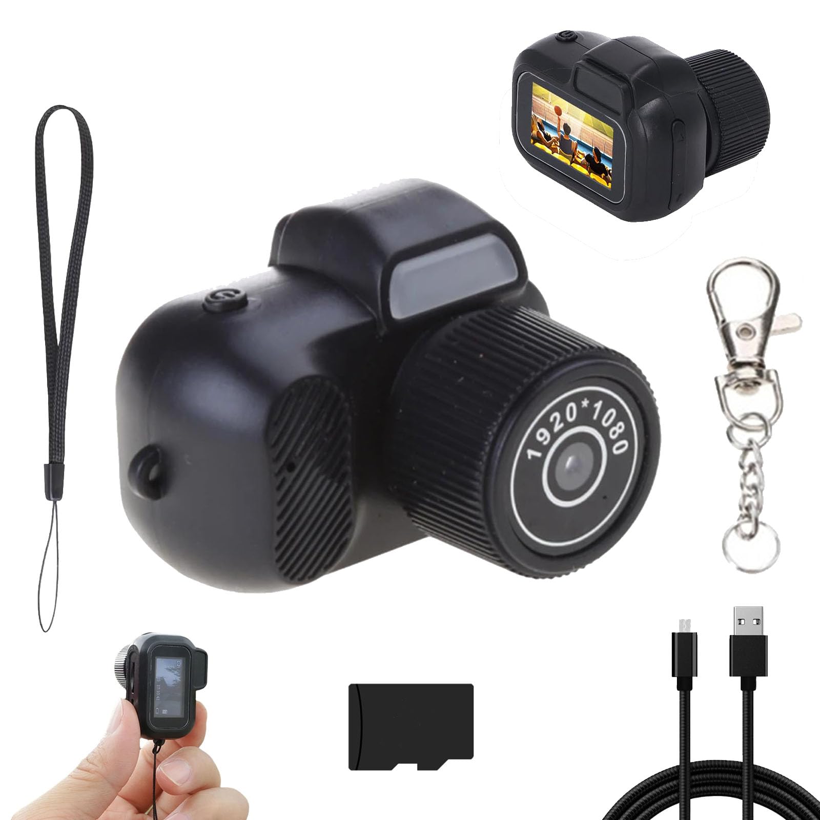 1080P HD Mini Keychain Camera with 64GB Memory Card - Retro Portable Spy Camera for Home Security, Travel & Outdoor Adventures