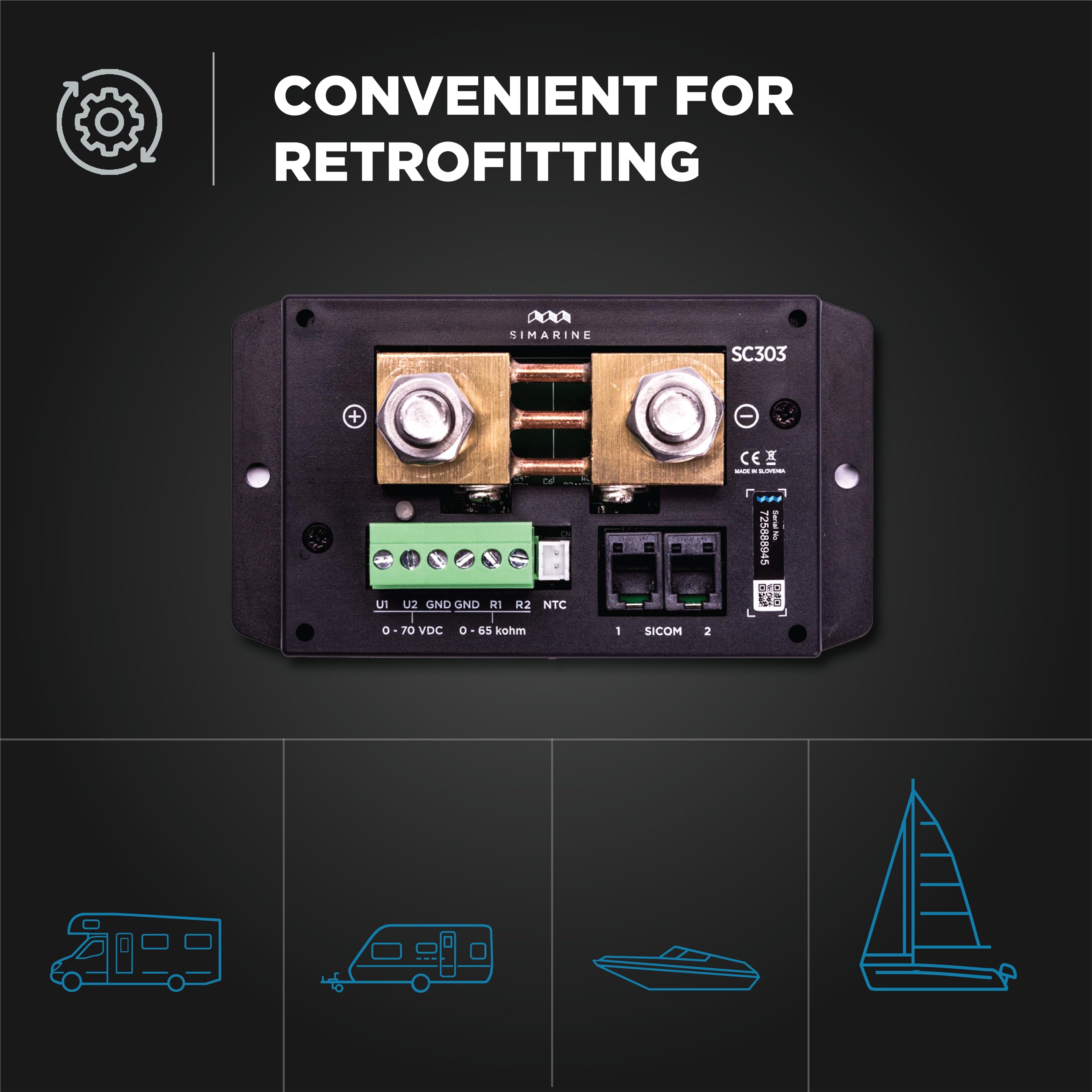 300A SC303 Shunt for Tank & Inverter Monitoring - Compatible with PICO Battery Monitor & VIA Control Panel - Ideal for Boats, RVs, Campervans & Trailers Retrofit - Marine & Off-Grid Power Solutions