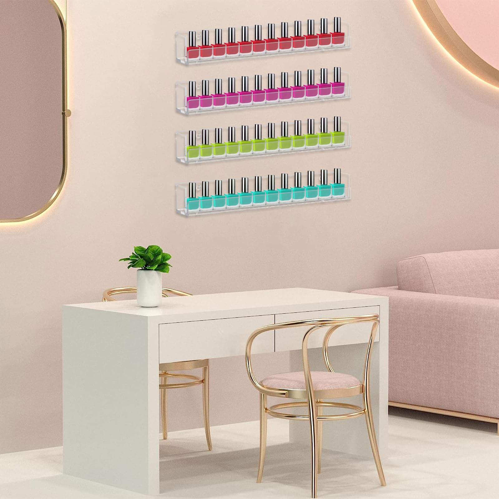 4 Pack Clear Acrylic Nail Polish Organizer Wall Mounted Shelf - Nail Polish Display Rack for Salon & Home Use - Perfect for Nail Technicians & DIY Manicures